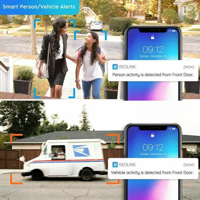 Alt view image 2 of 7 - Reolink 8CH 5MP Outdoor Security Camera System, 4pcs Smart Person/Vehicle Detection 5MP Wired PoE Bullet IP Cameras, 8CH 4K NVR with 2TB HDD for 24/7 Recording, RLK8-510B4-A