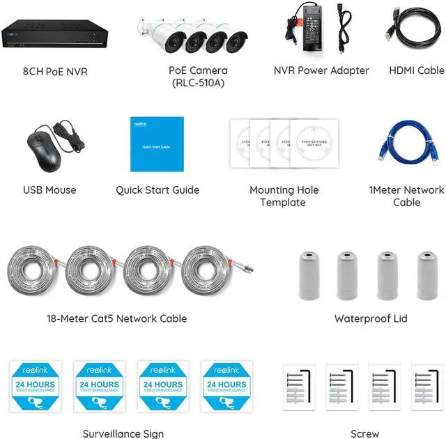 Alt view image 7 of 7 - Reolink 8CH 5MP Outdoor Security Camera System, 4pcs Smart Person/Vehicle Detection 5MP Wired PoE Bullet IP Cameras, 8CH 4K NVR with 2TB HDD for 24/7 Recording, RLK8-510B4-A