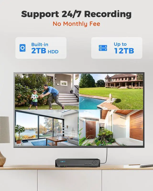 Alt view image 3 of 7 - Reolink 8CH 5MP PoE Home Security Camera System, 4x Wired 5MP Outdoor POE Dome IP Cameras, 8MP/4K 8CH 2TB HDD NVR for 24x 7 Recording, RLK8-520D4-5MP