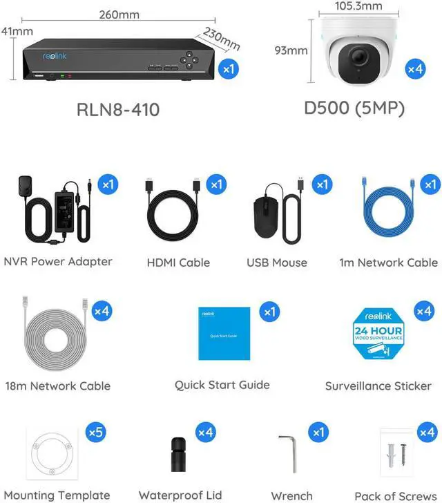 Alt view image 7 of 7 - Reolink 8CH 5MP PoE Home Security Camera System, 4x Wired 5MP Outdoor POE Dome IP Cameras, 8MP/4K 8CH 2TB HDD NVR for 24x 7 Recording, RLK8-520D4-5MP