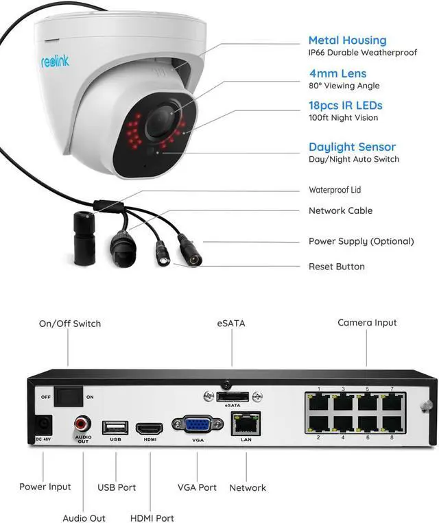 Alt view image 6 of 7 - Reolink 8CH 5MP PoE Home Security Camera System, 4x Wired 5MP Outdoor POE Dome IP Cameras, 8MP/4K 8CH 2TB HDD NVR for 24x 7 Recording, RLK8-520D4-5MP