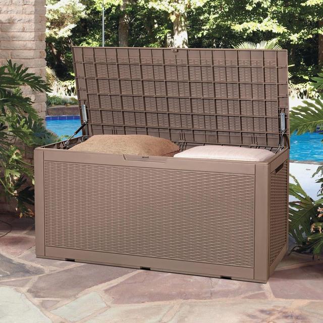 DWVO 100 Gallon Deck Box Resin Patio Storage Bin Outdoor Container Storage  Box New with Cushion, Brown