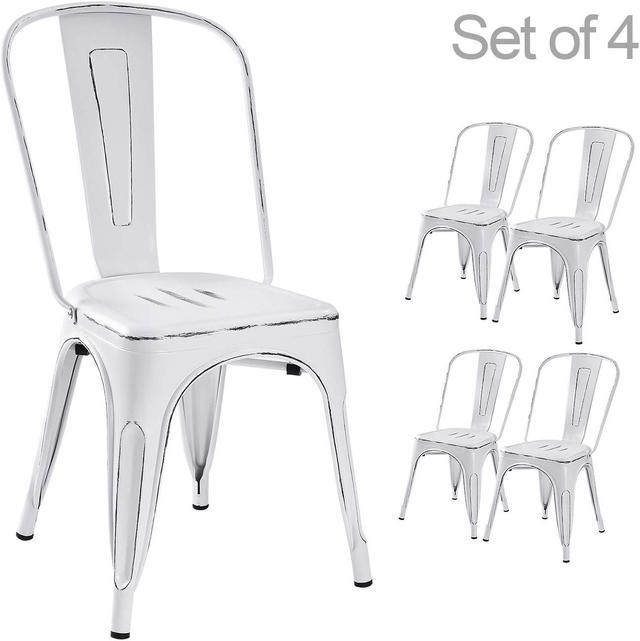 Distressed white metal best sale chairs set of 4