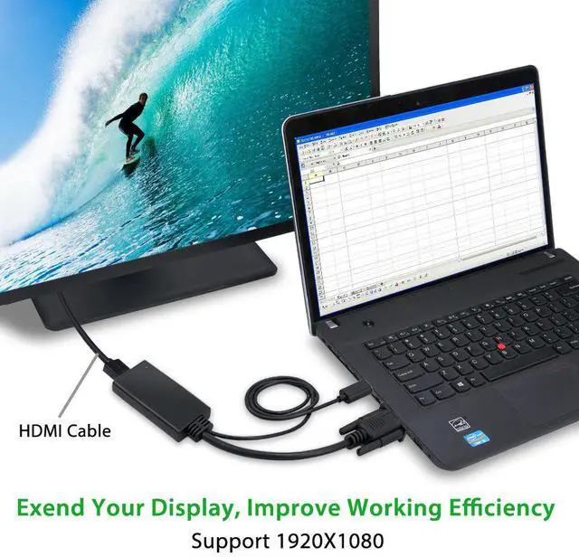 Alt view image 6 of 7 - PROSTER VGA to HDMI Adapter 1080P &USB Audio Video Converter Cable For PC Laptop HDTV VGA to HDMI Adapter Converter Output 1080P HD Gold Plated VGA Male to HDMI Female Audio Video Cable SVGA to HDMI