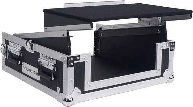 Alt view image 5 of 7 - Sound Town 2U Glide Style Rack Case with 11U Slant Mixer Top, 20” Rackable Depth and Laptop Platform (STMR-2ULT)