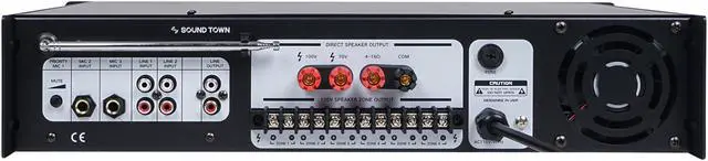 Alt view image 4 of 11 - Sound Town 360 Watts 6-Zone 70V/100V Commercial Power Amplifier with Bluetooth, for Restaurants, Lounges, Bars, Pubs, Schools and Warehouses (STCA360-6Z)