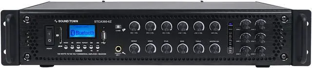 Alt view image 2 of 11 - Sound Town 360 Watts 6-Zone 70V/100V Commercial Power Amplifier with Bluetooth, for Restaurants, Lounges, Bars, Pubs, Schools and Warehouses (STCA360-6Z)
