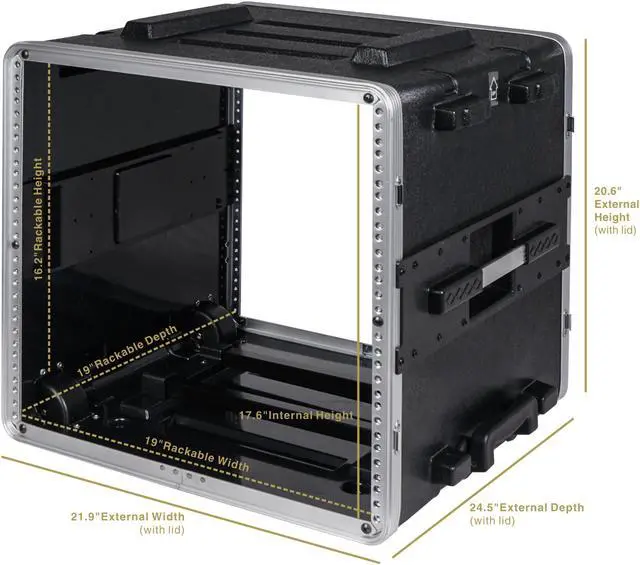 Alt view image 7 of 14 - Sound Town Lightweight 10U PA DJ Rack/Road Case with 9U Rack Space, ABS Construction, 19 Depth, Retractable Handle, Wheels and Heavy-Duty Latches (STRC-A10UT)
