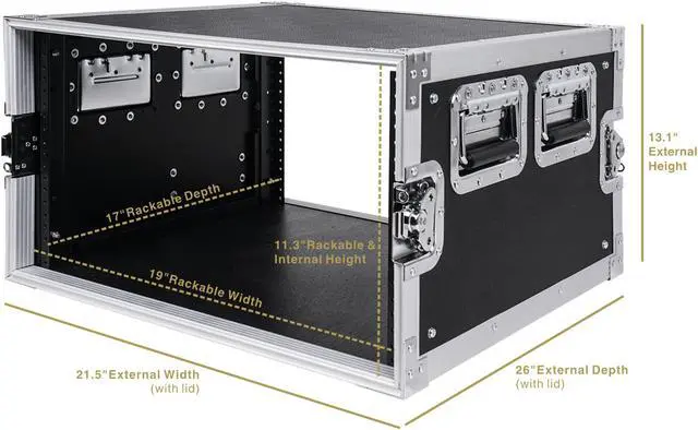 Alt view image 6 of 7 - Sound Town 6U PA/DJ Rack/Road Case, 6-Space, with 17 Depth, Plywood, Metal Ball Corners (STRC-6U)