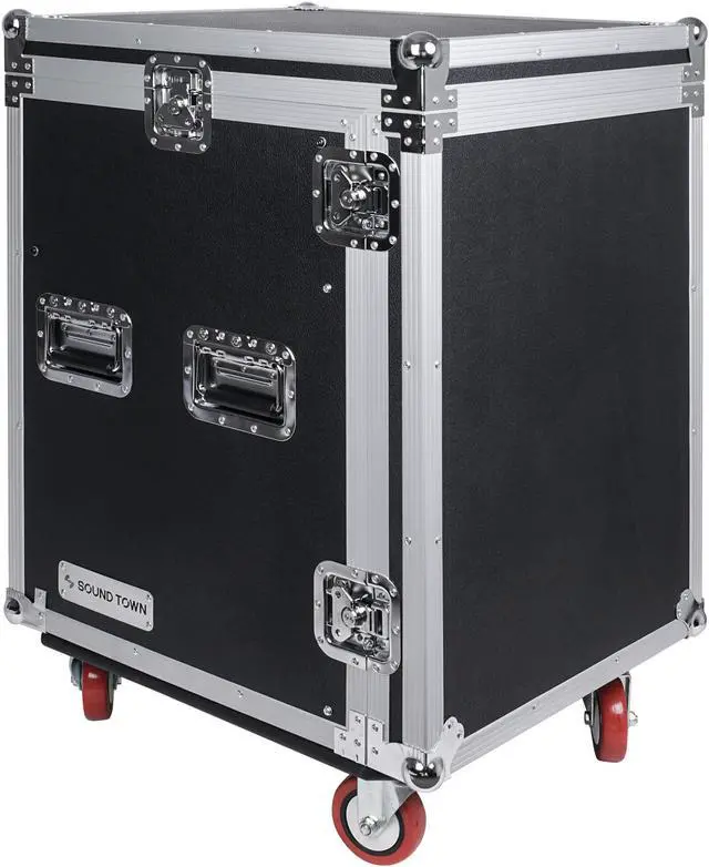 Alt view image 4 of 14 - Sound Town 14U PA DJ Rack/Road Case with 11U Slant Mixer Top, 20’’ Rackable Depth and Casters, 14-Space ATA Case (STMR-14UW)