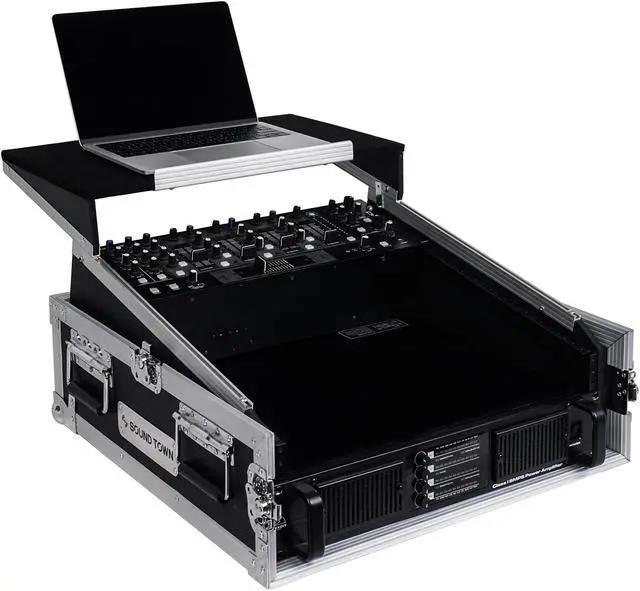 Main image of Sound Town 2U Glide Style Rack Case with 11U Slant Mixer Top, 20” Rackable Depth and Laptop Platform (STMR-2ULT)