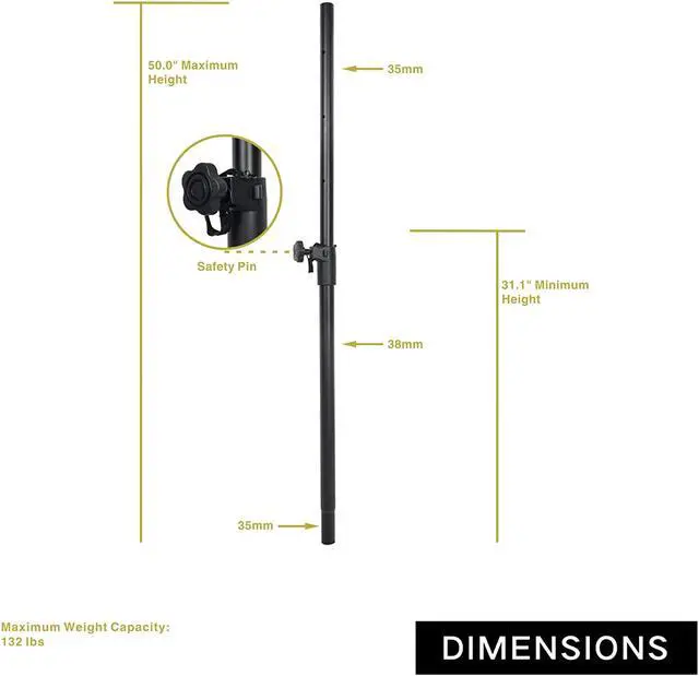 Alt view image 4 of 4 - Sound Town 2-Pack Subwoofer Speaker Poles with Adjustable Height