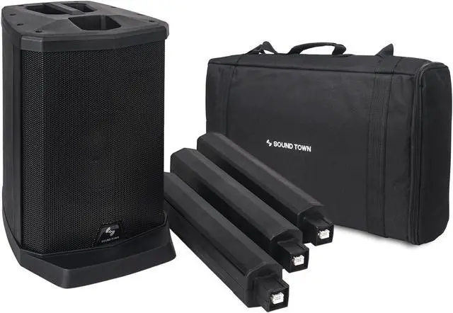 Alt view image 6 of 7 - Sound Town Portable Line Array Column PA/DJ System with Sub Bass Module, TWS Bluetooth, Built-in 3-channel Mixer, Carry Bag (CARPO-L1)