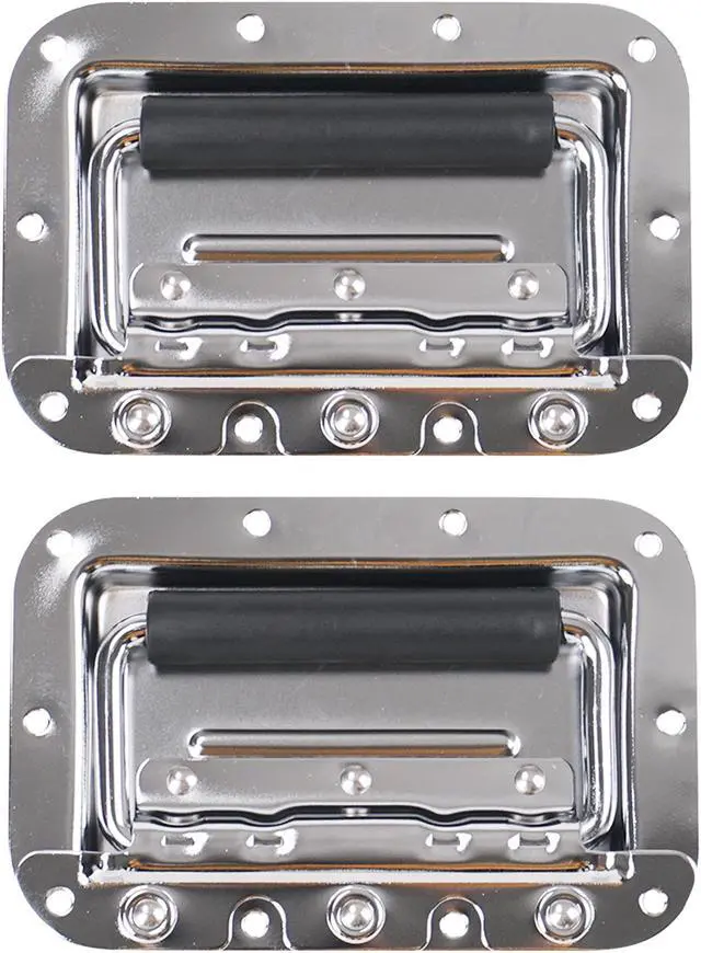 Alt view image 3 of 3 - Sound Town 2 Pack Spring Loaded Case Handles, Stainless Recessed Handles with Rubber Grip and Steel Retainer Plate, for Rack Case, Chest, PA Speaker Cabinet, Chromed (ST-RHW-22)