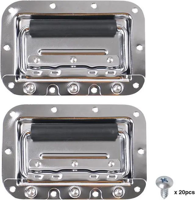 Main image of Sound Town 2 Pack Spring Loaded Case Handles, Stainless Recessed Handles with Rubber Grip and Steel Retainer Plate, for Rack Case, Chest, PA Speaker Cabinet, Chromed (ST-RHW-22)