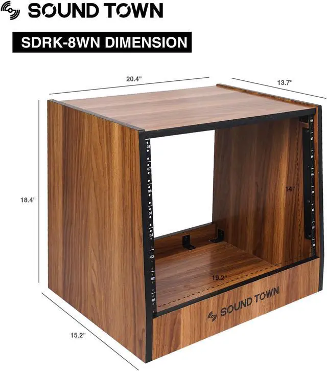 Alt view image 6 of 6 - Sound Town DIY 8U Studio Rack with Furniture Grade Walnut Laminate (SDRK-8WN)