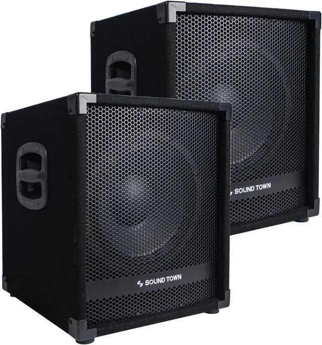 Main image of Sound Town 2-Pack 12” 1400 Watts Powered PA DJ Subwoofers with 3” Voice Coil (METIS-12SPW-PAIR)