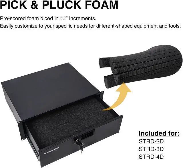 Alt view image 6 of 7 - Sound Town 19-inch 2U Locking Rack Drawer, with Protection Foam (STRD-2D)