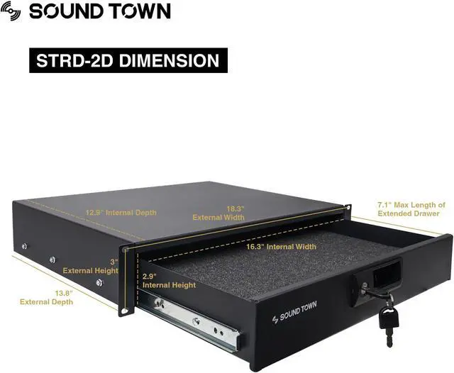 Alt view image 6 of 7 - Sound Town 12U PA DJ Pro Audio Rack/Road ATA Case with 11U Slant Mixer Top, Locking Drawer, Side Table, 20’’ Rackable Depth and Casters (STMR-12TD2)