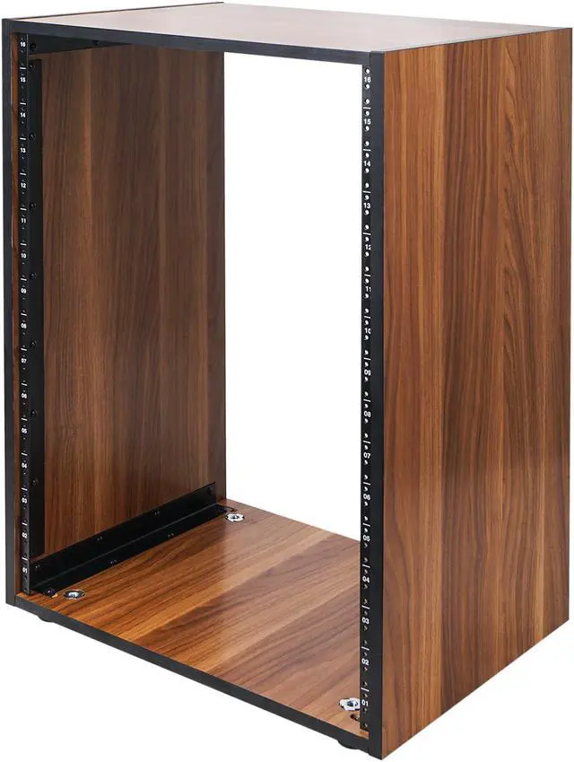 Alt view image 4 of 6 - Sound Town DIY 16U Studio Rack with Furniture Grade Walnut Laminate, Rubber Feet, Casters (SDRK-16WN)