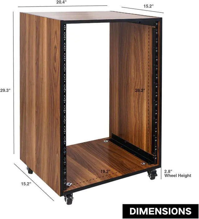 Alt view image 5 of 6 - Sound Town DIY 16U Studio Rack with Furniture Grade Walnut Laminate, Rubber Feet, Casters (SDRK-16WN)