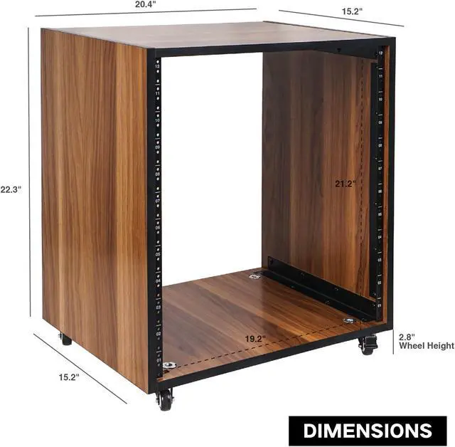 Alt view image 5 of 6 - Sound Town DIY 12U Studio Rack with Furniture Grade Walnut Laminate, Rubber Feet, Casters (SDRK-12WN)