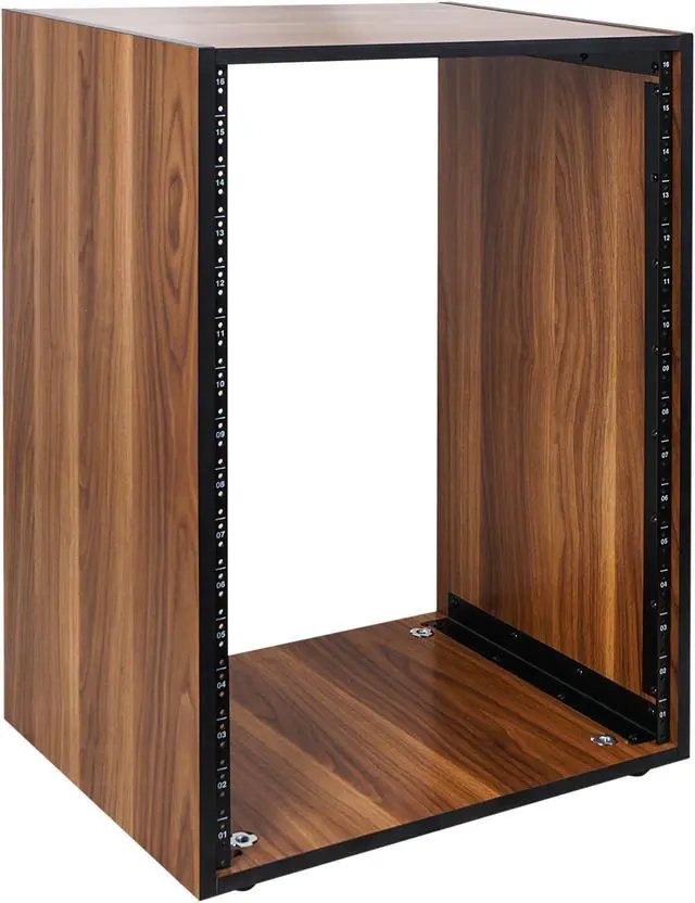 Alt view image 2 of 6 - Sound Town DIY 16U Studio Rack with Furniture Grade Walnut Laminate, Rubber Feet, Casters (SDRK-16WN)