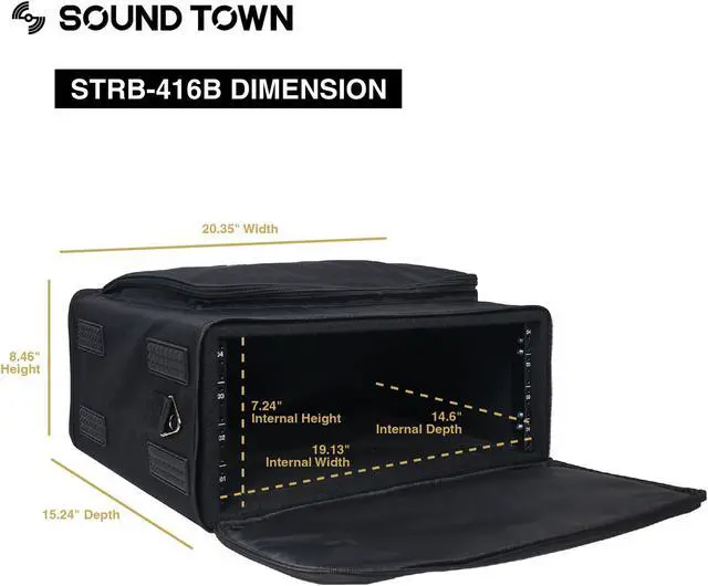 Alt view image 7 of 7 - Sound Town Portable 4U Rack Bag, Soft Rack Case with 14" Rackable Depth, Plywood Rack Frame, Shoulder Strap, Accessory Pocket (STRB-416B)