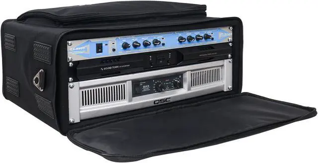 Main image of Sound Town Portable 4U Rack Bag, Soft Rack Case with 14" Rackable Depth, Plywood Rack Frame, Shoulder Strap, Accessory Pocket (STRB-416B)