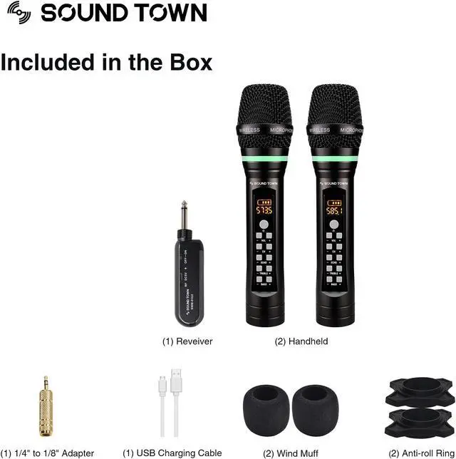 Alt view image 11 of 11 - Sound Town 100-Channel UHF Rechargeable Wireless Handheld Microphone System with Built-in Effects, 1/4" Mini Portable Receiver for Karaoke, Events, Church, Meetings (SWM01-U2HH)