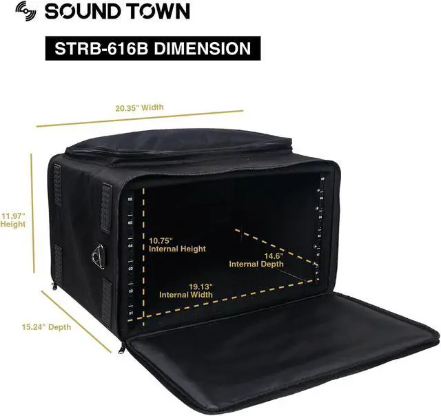 Alt view image 7 of 7 - Sound Town Portable 6U Rack Bag, Soft Rack Case with 14" Rackable Depth, Plywood Rack Frame, Shoulder Strap, Accessory Pocket (STRB-616B)