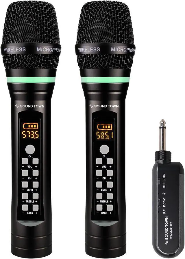 Alt view image 7 of 11 - Sound Town 100-Channel UHF Rechargeable Wireless Handheld Microphone System with Built-in Effects, 1/4" Mini Portable Receiver for Karaoke, Events, Church, Meetings (SWM01-U2HH)