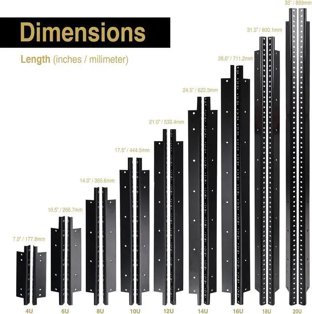 Alt view image 2 of 3 - Sound Town 2-pack 18U Steel Rack Rails, with Black Powder Coated Finish and Screws (ST-RR-18U)