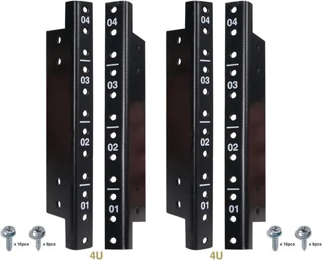 Alt view image 2 of 4 - Sound Town 4-pack 4U Steel Rack Rails with Black Powder Coated Finish and Screws (ST-RR-04UX2)