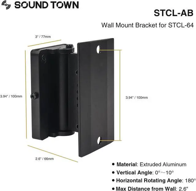 Alt view image 5 of 6 - Sound Town Speaker Wall Mount Bracket with Angle Adjustment for STCL-64 Column Speaker, Black (STCL-AB)