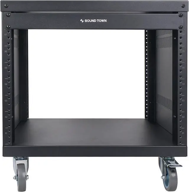 Alt view image 2 of 6 - STRK-M8U Sound Town 8U Universal Steel Rack, w/ 3" Locking Casters, Vented Side Panels for Audio Video, Server and Network Equipment (STRK-M8U)