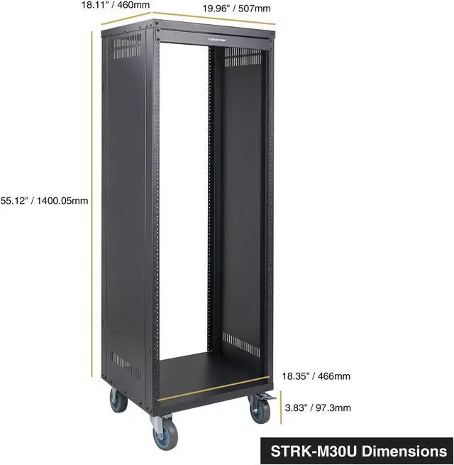Alt view image 6 of 7 - STRK-M30U Sound Town 30U Universal Steel Rack, w/ 3" Locking Casters, Vented Side Panels for Audio Video, Server and Network Equipment (STRK-M30U)