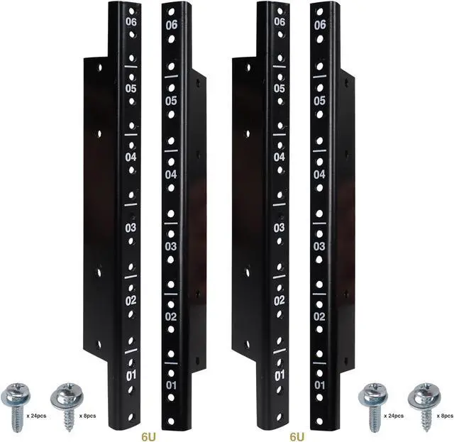 Alt view image 2 of 4 - Sound Town 4-pack 6U Steel Rack Rails with Black Powder Coated Finish and Screws (ST-RR-06UX2)