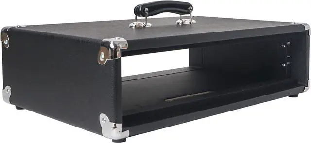 Alt view image 5 of 7 - Sound Town Vintage 2U Amp Rack Case, 12.5" Depth with Rubber Feet, Dust Cover, Kickstand, Black (STVRC-2BK)