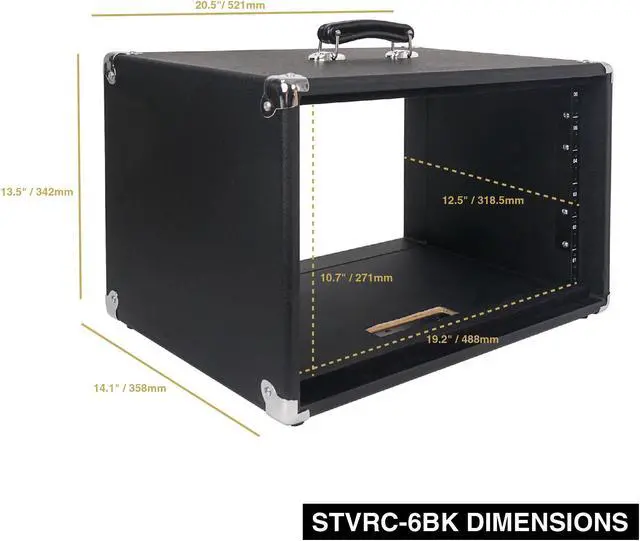 Alt view image 7 of 7 - Sound Town Vintage 6U Amp Rack Case, 12.5" Depth with Rubber Feet, Dust Cover, Kickstand, Black (STVRC-6BK)