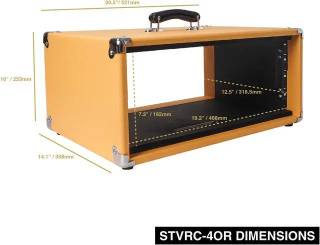 Alt view image 7 of 7 - Sound Town Vintage 4U Amp Rack Case, 12.5" Depth with Rubber Feet, Dust Cover, Kickstand, Orange (STVRC-4OR)