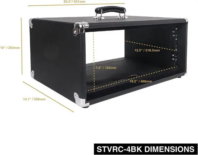 Alt view image 7 of 7 - Sound Town Vintage 4U Amp Rack Case, 12.5" Depth with Rubber Feet, Dust Cover, Kickstand, Black (STVRC-4BK)