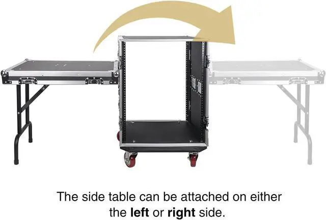 Alt view image 6 of 7 - Sound Town 14U PA/DJ Rack/Road Case, 14-Space, with 17" Depth, DJ Work Table, Casters, Plywood, Metal Ball Corners (STRC-14UWT)