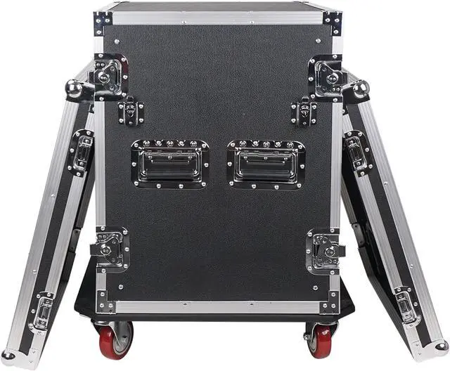Alt view image 3 of 7 - Sound Town 14U PA/DJ Rack/Road Case, 14-Space, with 17" Depth, DJ Work Table, Casters, Plywood, Metal Ball Corners (STRC-14UWT)