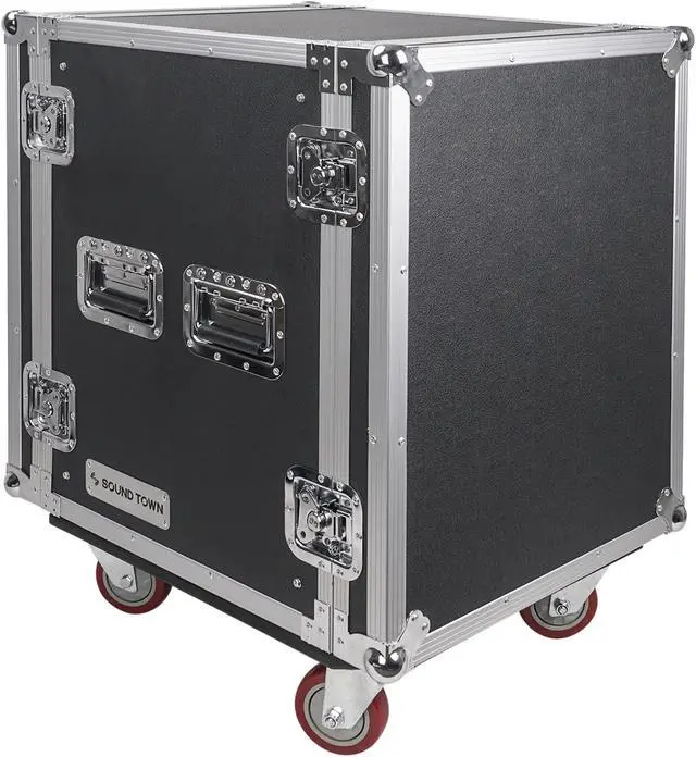 Main image of Sound Town 14U PA/DJ Rack/Road Case, 14-Space, with 17" Depth, Casters, Plywood, Metal Ball Corners (STRC-14UW)