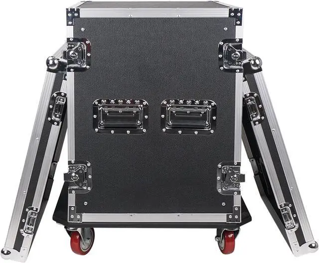 Alt view image 5 of 6 - Sound Town 14U PA/DJ Rack/Road Case, 14-Space, with 17" Depth, Casters, Plywood, Metal Ball Corners (STRC-14UW)