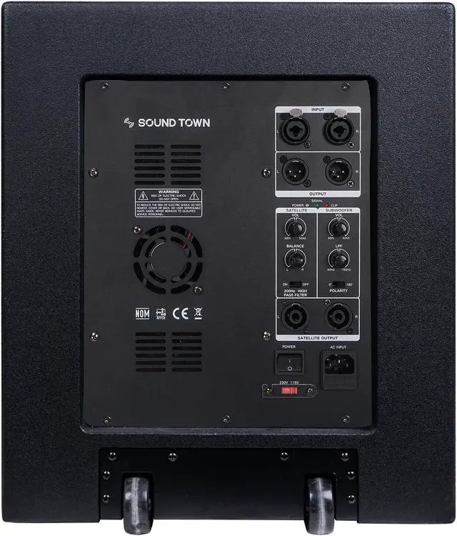 Alt view image 7 of 8 - Sound Town 1600 Watts 15” Powered Subwoofer with 2 Speaker Outputs, Plywood Enclosure and 2 Wheels, Black (CARPO-15SPW)