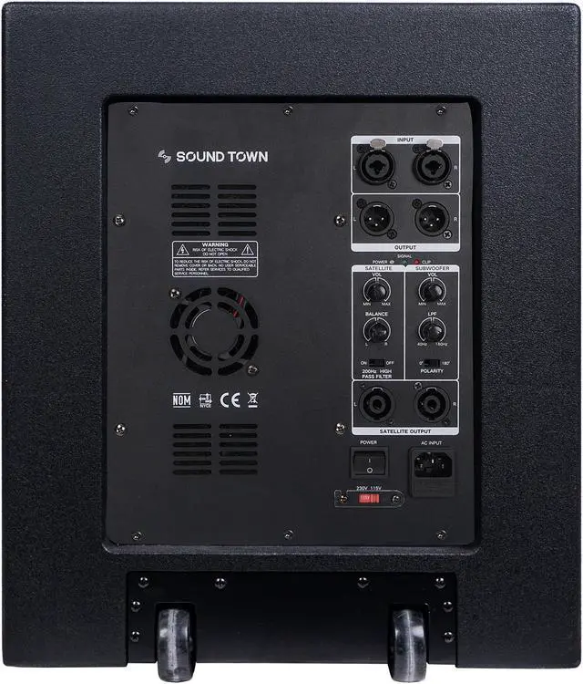Alt view image 9 of 9 - Sound Town 2-Pack 15" 3200 Watts Powered PA DJ Subwoofers with Speaker Outputs, Plywood Enclosure and Wheels, Black (CARPO-15SPW-PAIR)