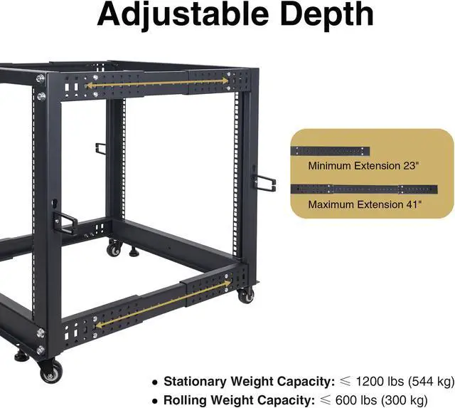 Alt view image 4 of 5 - Sound Town 4-Post 25U Open Frame Sever and Network Equipment Rack with Adjustable Depth 22"-40", Casters, Levelers, Cable Management (ST4POF-A25U)