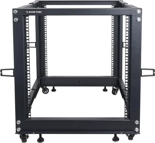 Alt view image 2 of 6 - Sound Town 4-Post 12U Open Frame Sever and Network Equipment Rack with Adjustable Depth 22"-40", Casters, Levelers, Cable Management (ST4POF-A12U)